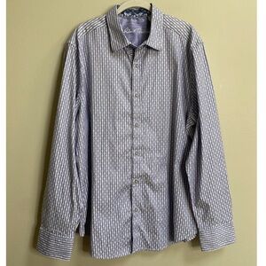 Men's Robert Graham Blue Striped Dot Jacquard Button Down Flip Cuff Shirt XXL